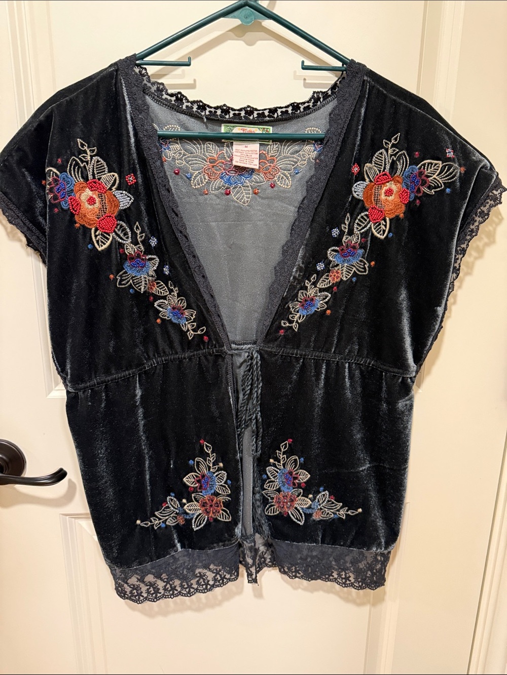 Flying Tomato Black Embroidered Top with Multicolor Floral Accents